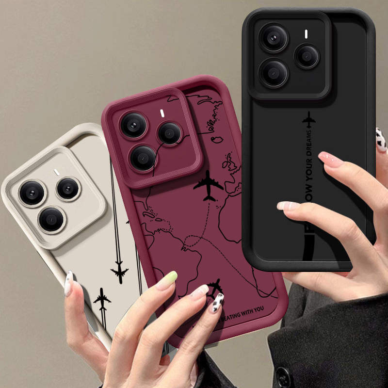 Xiaomi Redmi Note 14 - Uçak Rota Desenli TPU Telefon Kılıfı